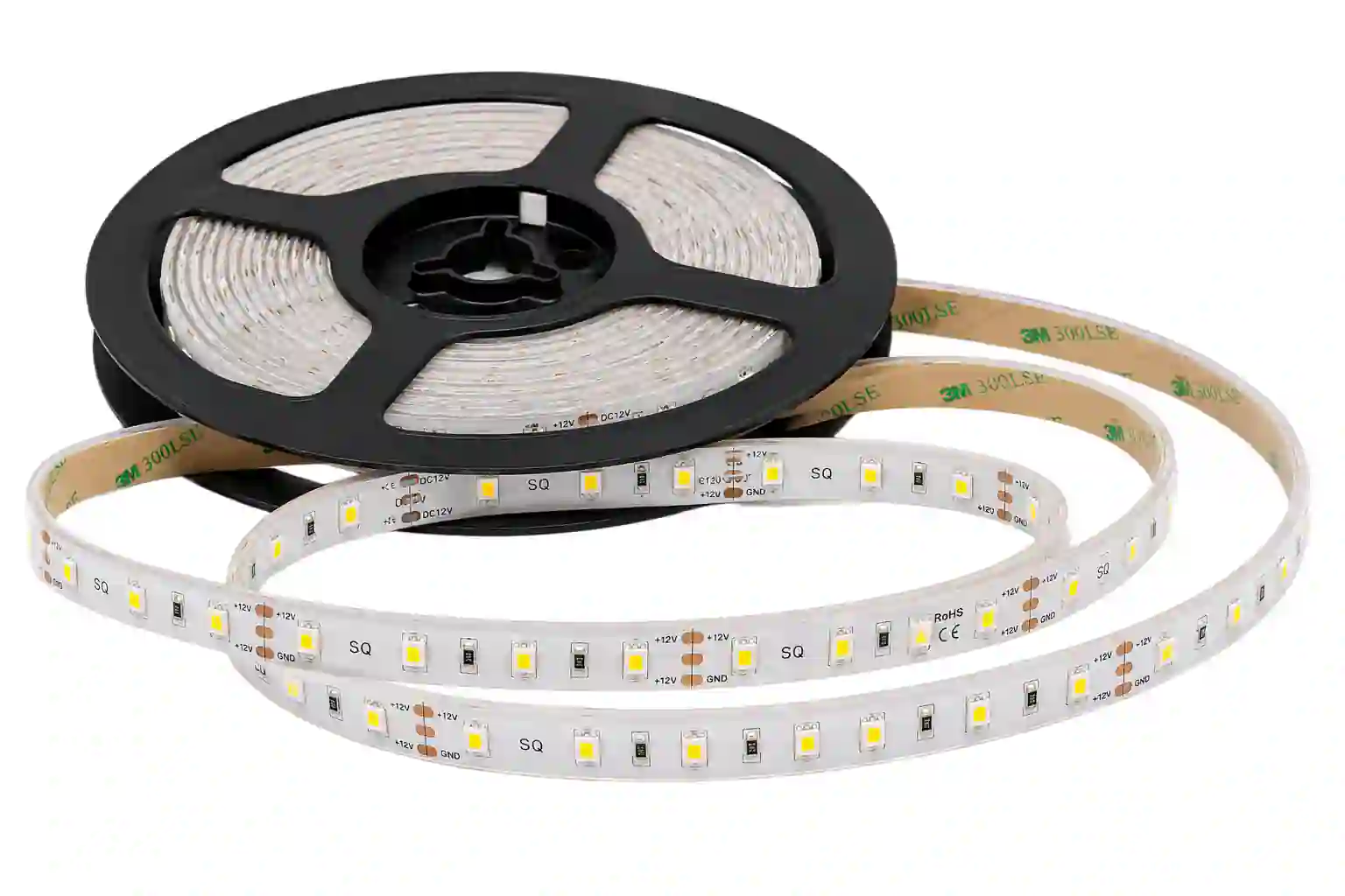 LED pásek SQ 12V 4,8W/m IP52 zalitý silikonem studená bílá 6000K na kotouči 5 metrů čipy 2835 SMD San'an